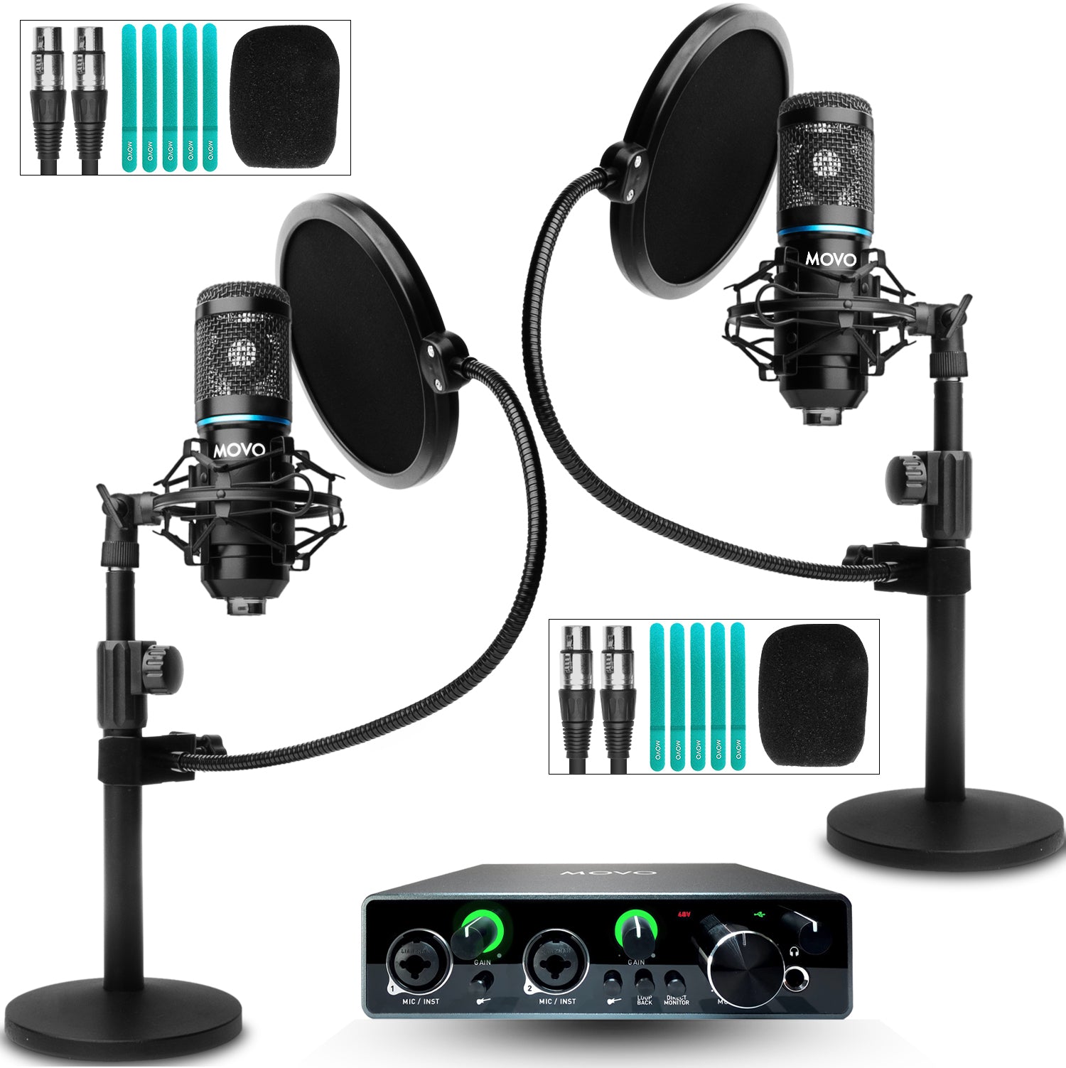 PodPak2T | 2-Pack Universal Condenser Microphone Kit | Movo
