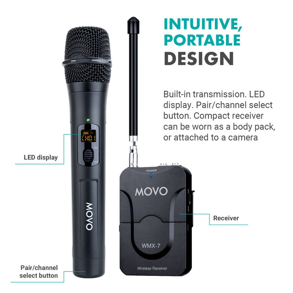 WMX-7-TH+RX | VHF Handheld Wireless Microphone System | Movo